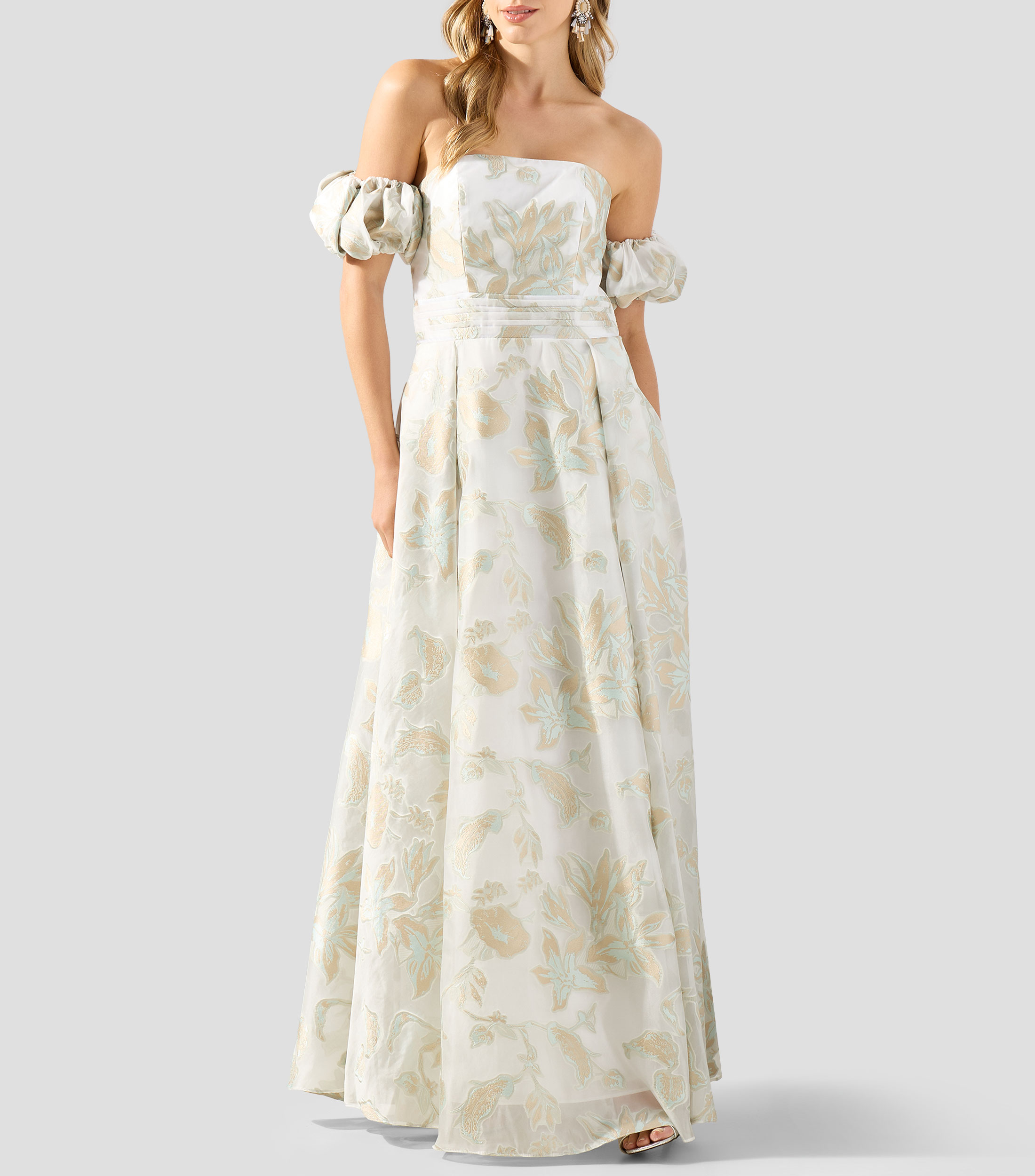 Vestido de fiesta largo estampado Mujer